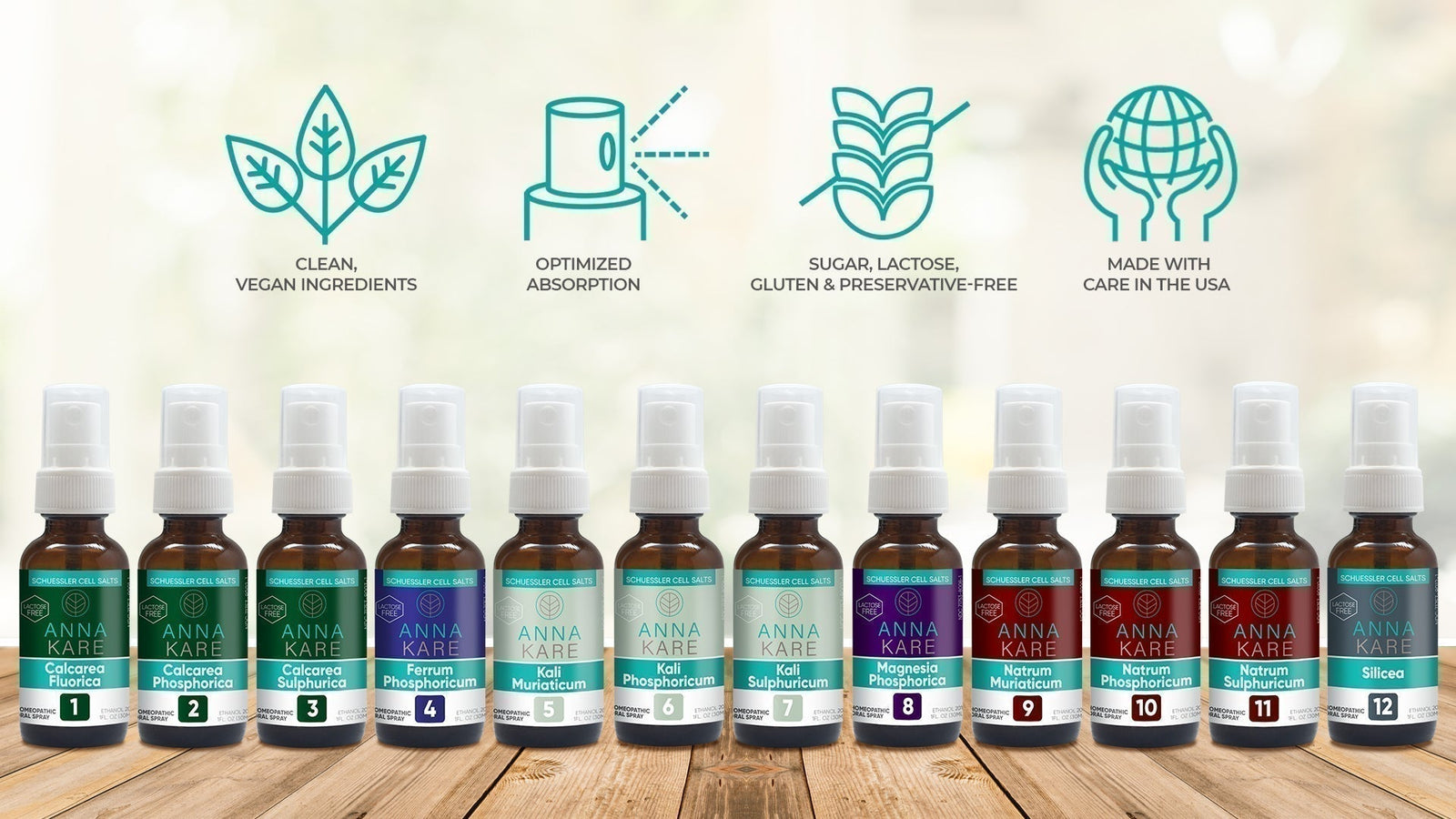 All 12 AnnaKare Cell Salt Sprays – vegan, sugar-free, gluten-free, preservative-free, USA made